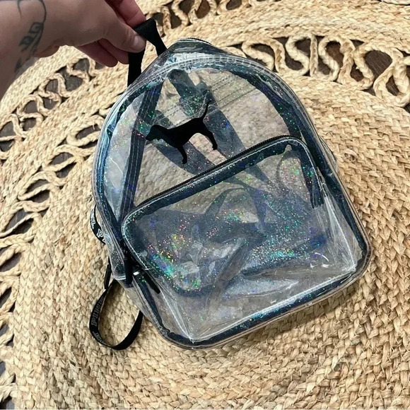 Victoria's Secret PINK Clear Mini Backpack with Dog Logo and Holographic Sparkle - Picture 3 of 10